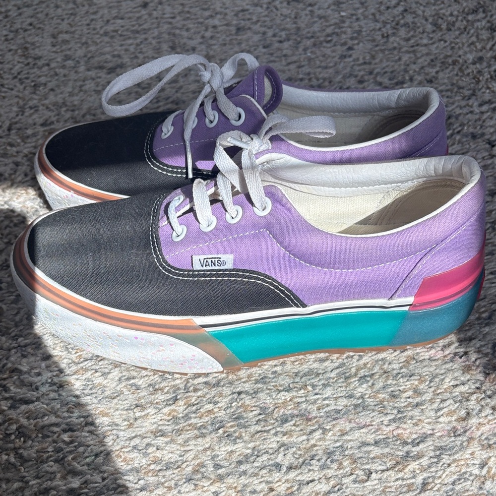 Vans Women's Black and Purple Sneakers with Teal Accents